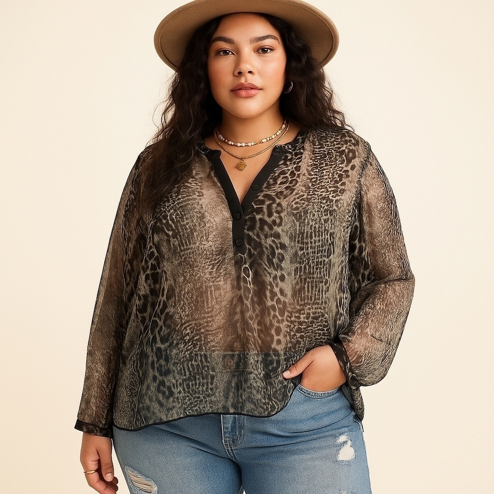 Sejour Silver Velvet Animal Print Tunic – Size 18W – NWT